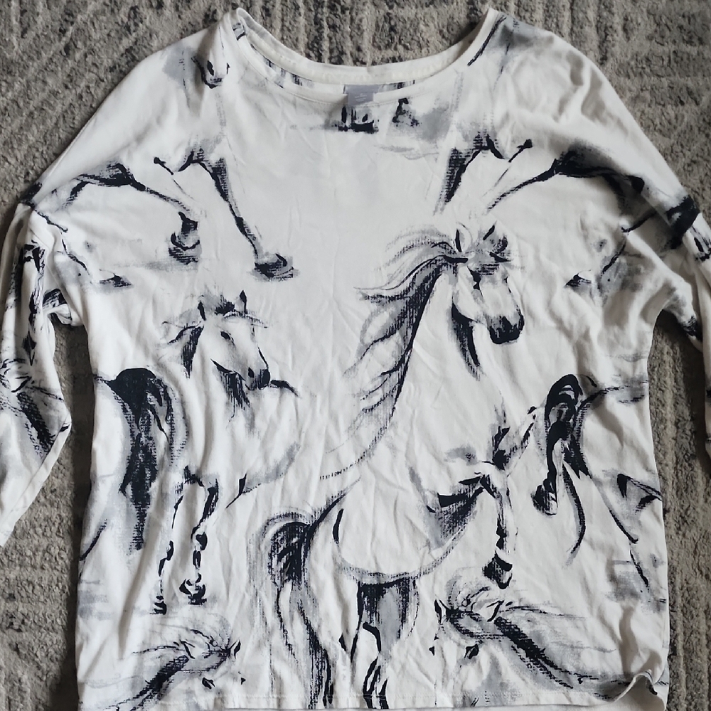 Chico's White Black Graphic Boxy Equestrian Blouse - Picture 3 of 4